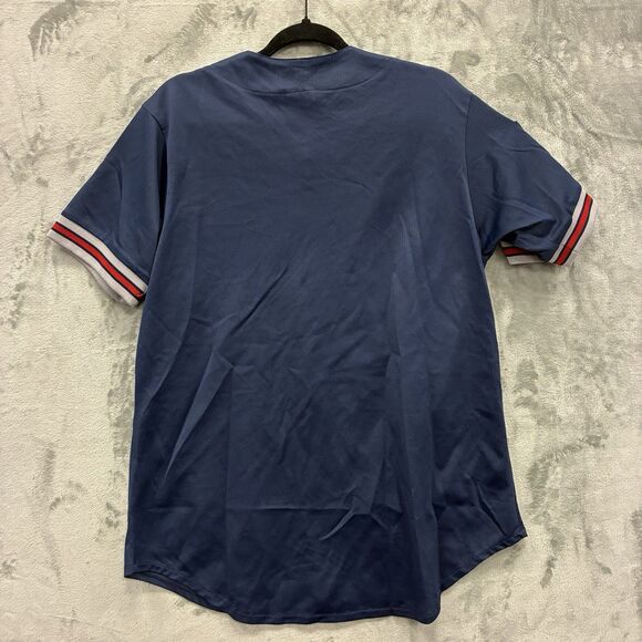 Vintage Majestic Cleveland Indians Jersey Mens L Blue Chief Wahoo Stitched Logo - Picture 8 of 9